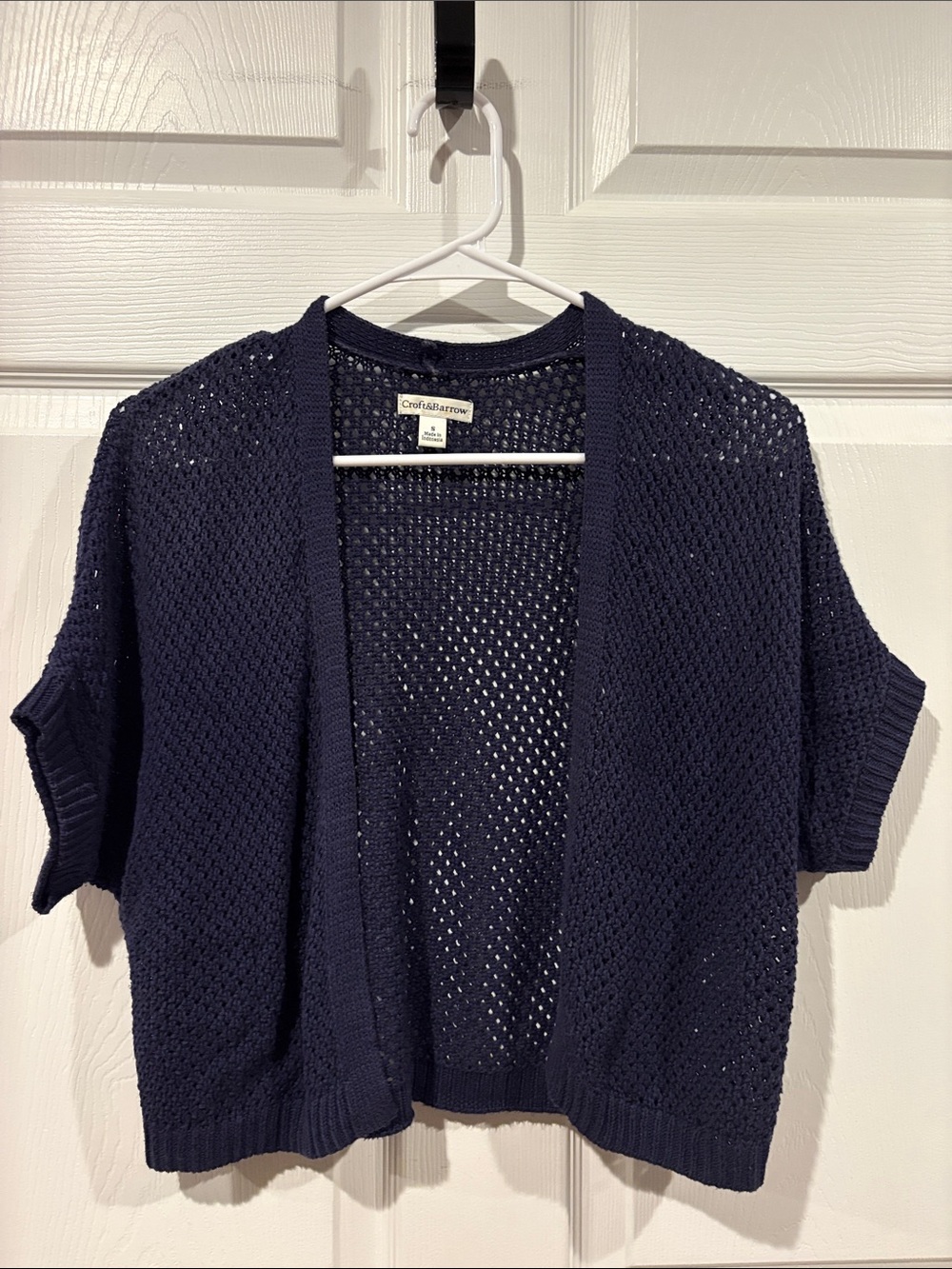 croft & barrow Navy Open-Weave Short Sleeve Cardigan